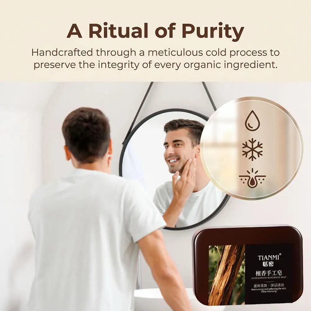 1/3/5pcs Men's Sandalwood Handmade Soap, three-in-one, Moisturizing Cleansing Soap cleanses face, hair, bathes the whole body