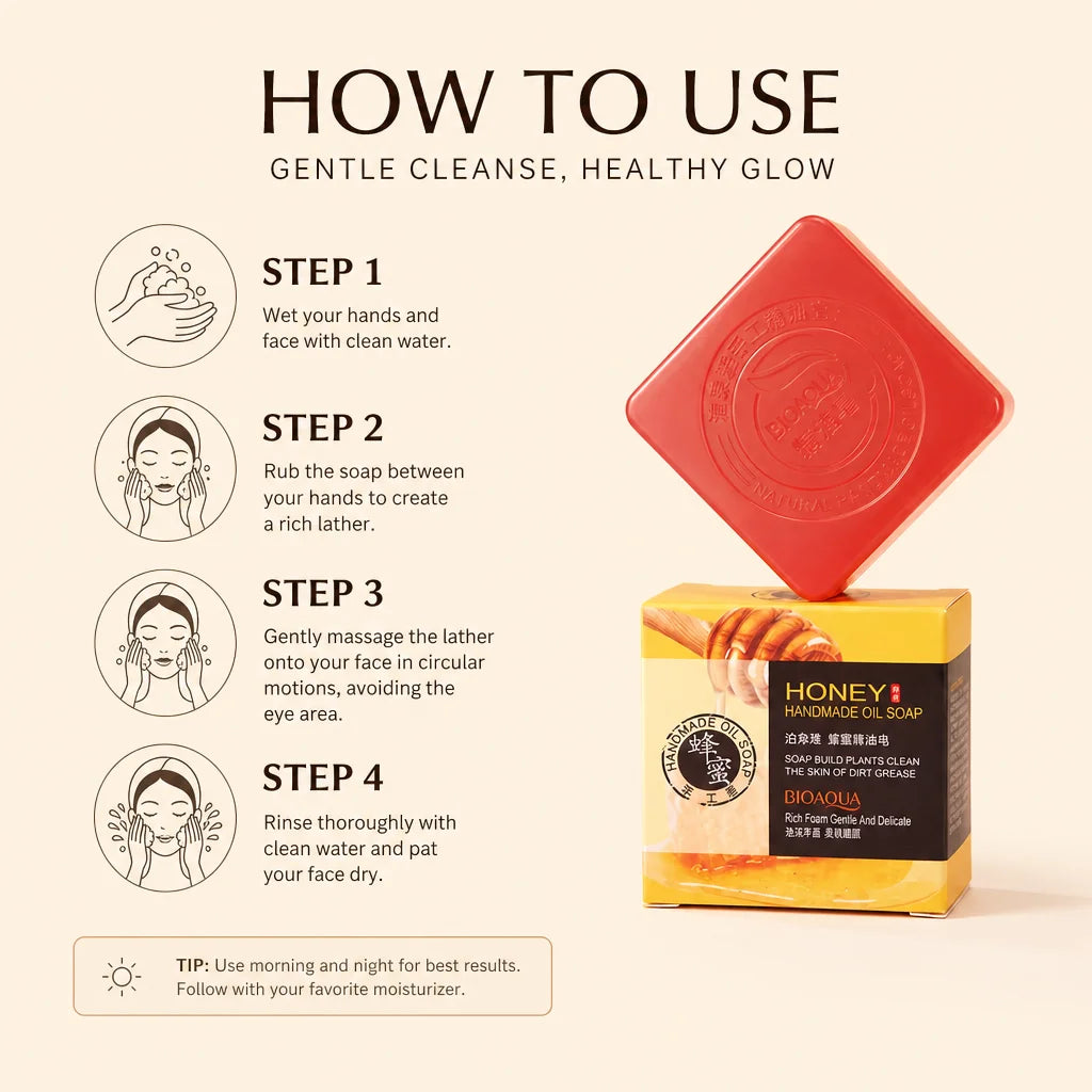Honey Handmade Oil Soap Plant‑Based Oils Foam Gentle Deep Clean Nourishing Moisture Lock Face Body Cleansing Soap for Daily Care