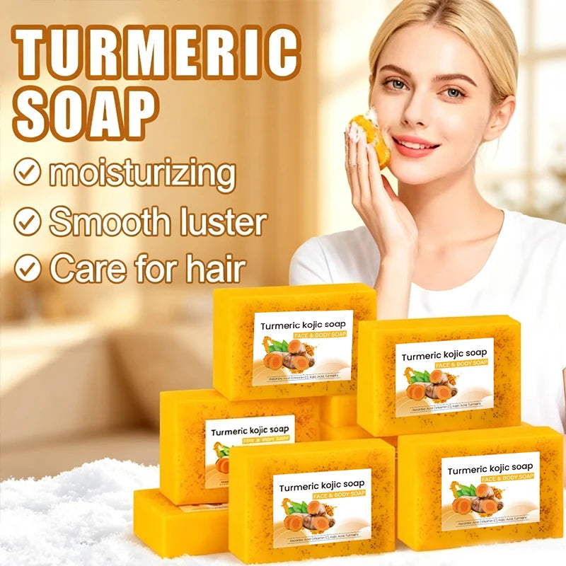 8Psc set Turmeric Lemon Koji Acid Soap, Family Soap, Three-in-One Effect, Gentle Cleansing and Makeup