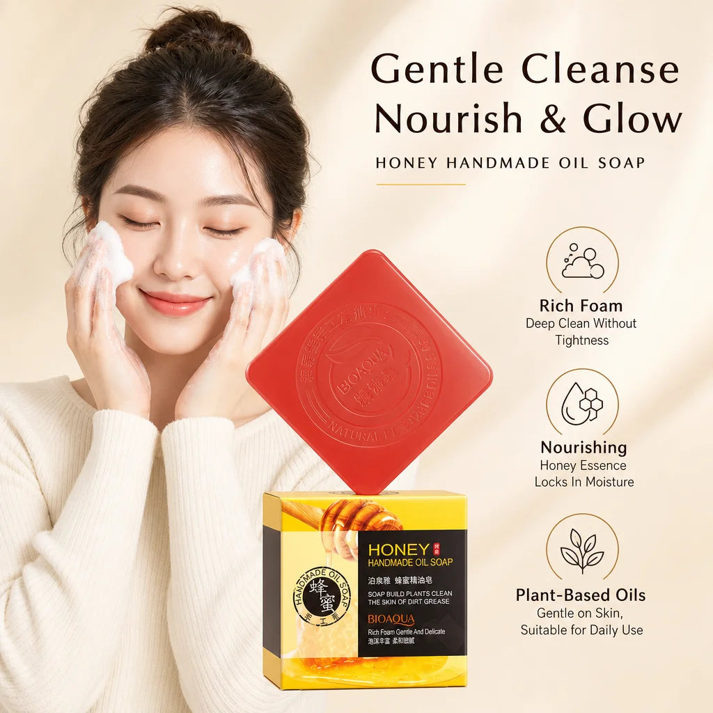 Honey Handmade Oil Soap Plant‑Based Oils Foam Gentle Deep Clean Nourishing Moisture Lock Face Body Cleansing Soap for Daily Care