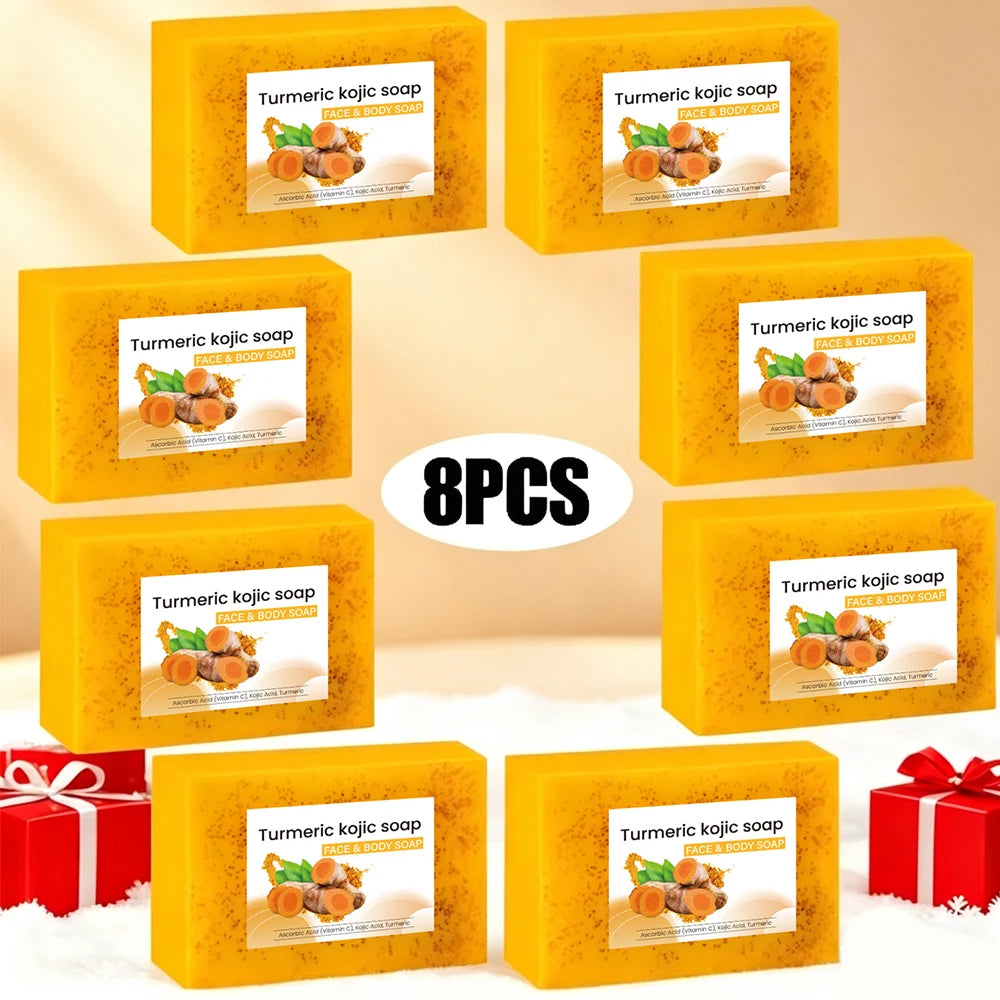 8Psc set Turmeric Lemon Koji Acid Soap, Family Soap, Three-in-One Effect, Gentle Cleansing and Makeup