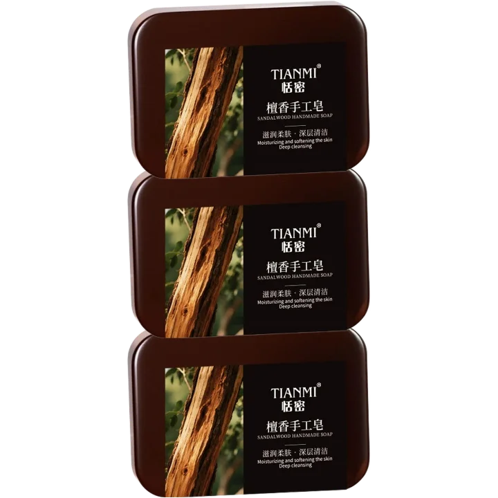 1/3/5pcs Men's Sandalwood Handmade Soap, three-in-one, Moisturizing Cleansing Soap cleanses face, hair, bathes the whole body