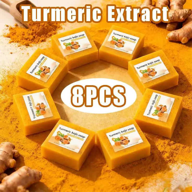 8Psc set Turmeric Lemon Koji Acid Soap, Family Soap, Three-in-One Effect, Gentle Cleansing and Makeup
