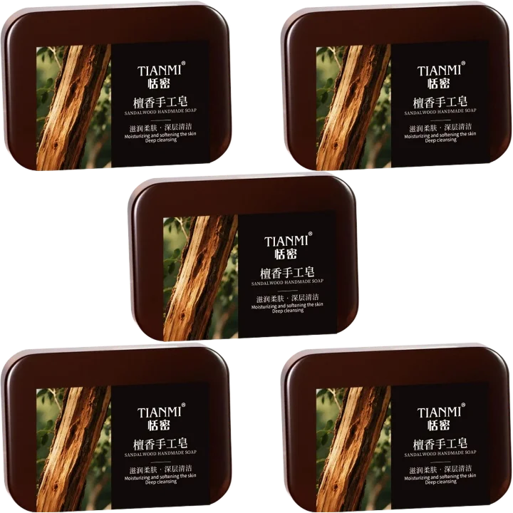 1/3/5pcs Men's Sandalwood Handmade Soap, three-in-one, Moisturizing Cleansing Soap cleanses face, hair, bathes the whole body