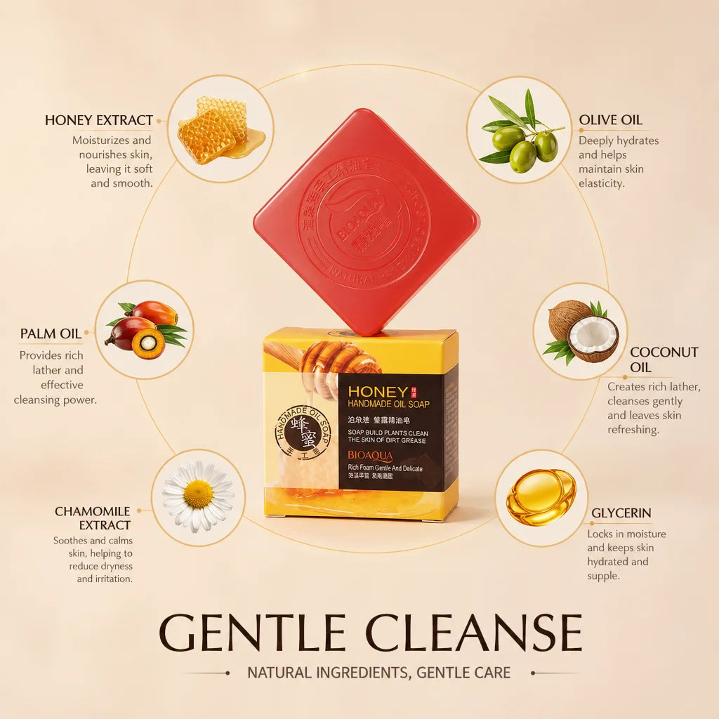 Honey Handmade Oil Soap Plant‑Based Oils Foam Gentle Deep Clean Nourishing Moisture Lock Face Body Cleansing Soap for Daily Care
