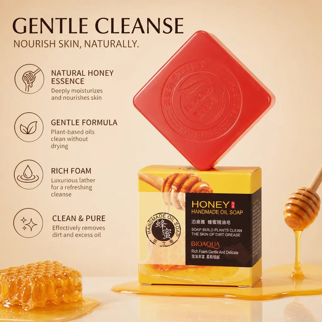 Honey Handmade Oil Soap Plant‑Based Oils Foam Gentle Deep Clean Nourishing Moisture Lock Face Body Cleansing Soap for Daily Care
