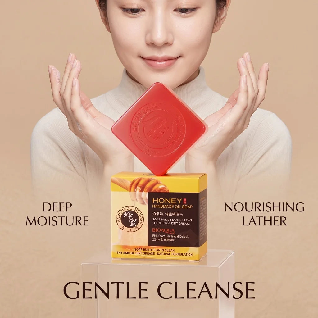 Honey Handmade Oil Soap Plant‑Based Oils Foam Gentle Deep Clean Nourishing Moisture Lock Face Body Cleansing Soap for Daily Care